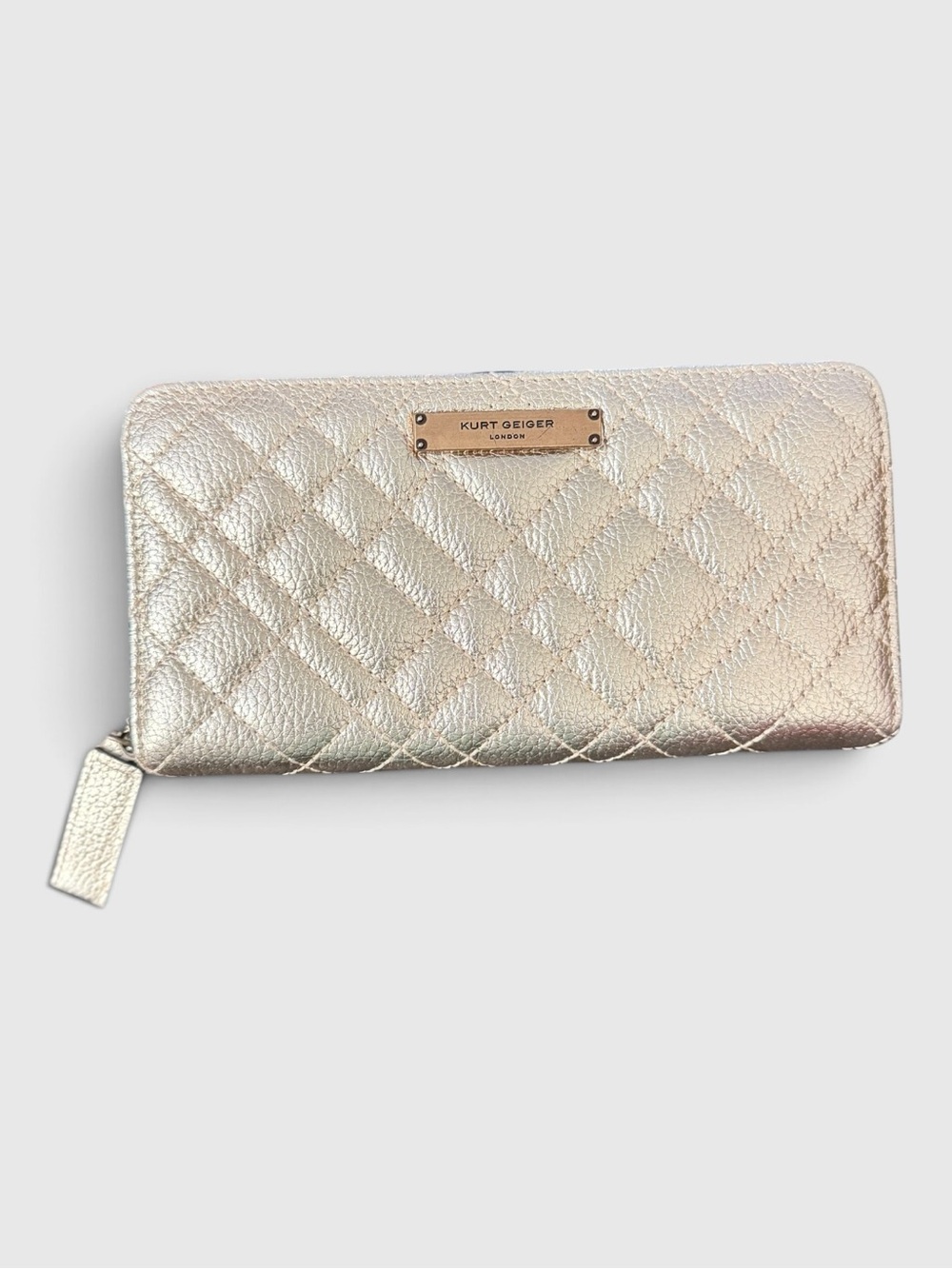 Kurt Geiger Metallic Gold Quilted Zip-Around Wallet